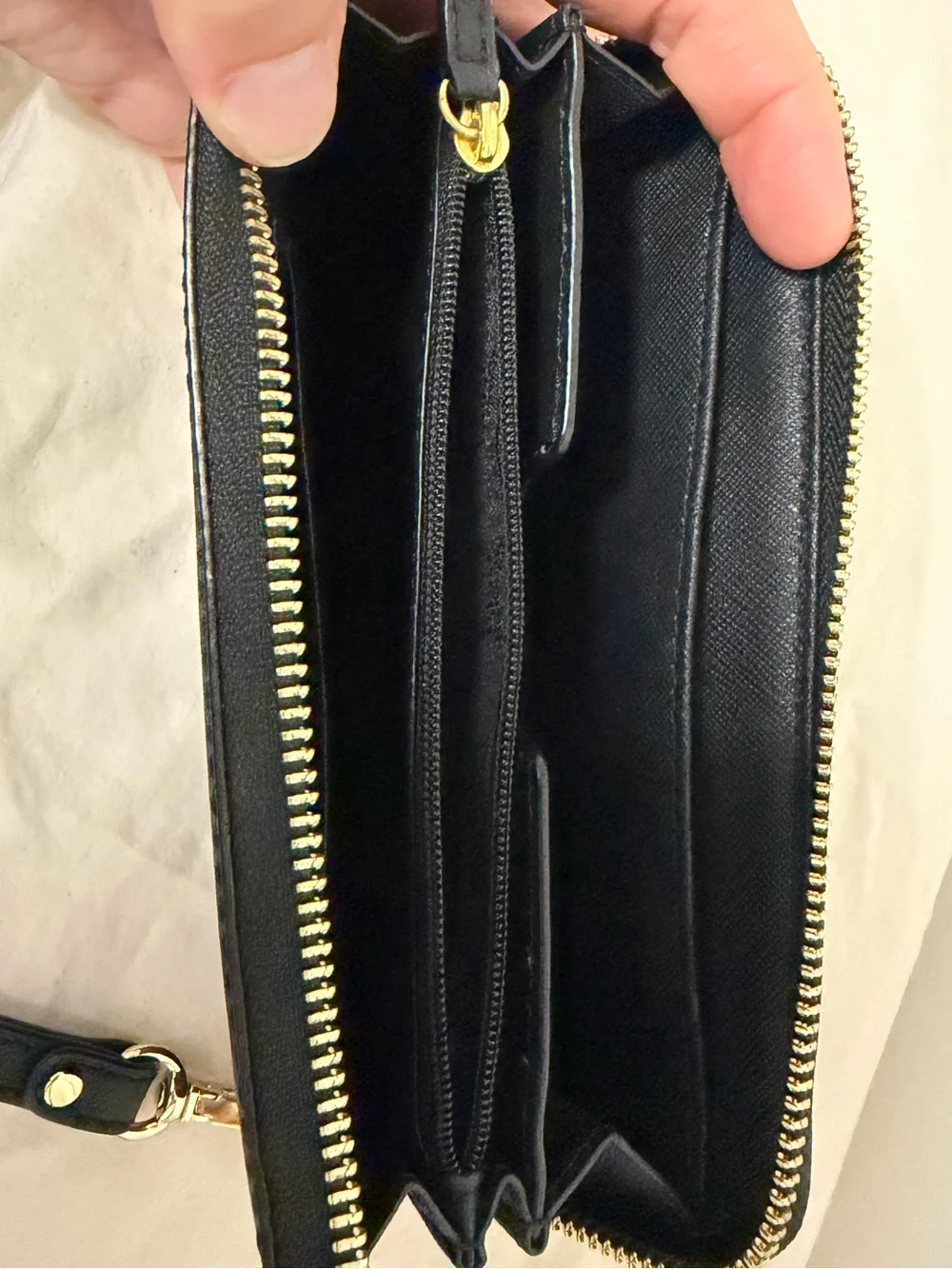 Michael Kors Black Saffiano Zip Wristlet with Gold Logo